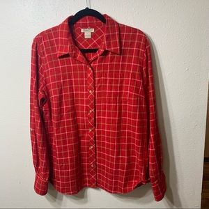 Lucky Brand Western Red Flannel Button Up Top L Shacket Inspired